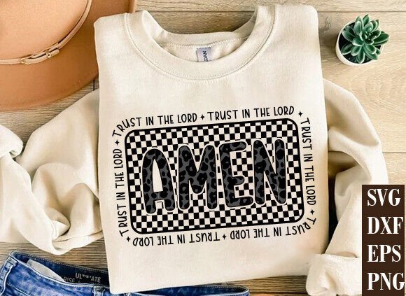 Checkered Amen PNG: Bible Verse Graphics for T-Shirt Designs