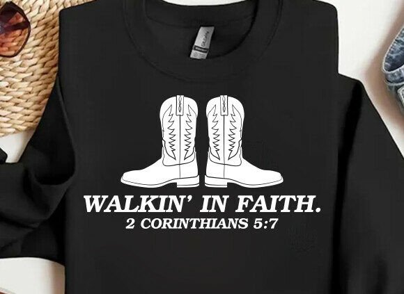 Walking in Faith PNG: Christian Western Graphics for T-Shirt Designs